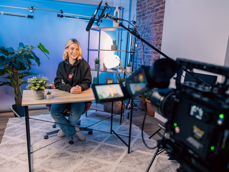 Content creator recording a video in a studio